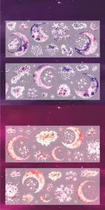 Détail du ruban décoratif PET sur le thème lune et étoiles cycle de 350 mm