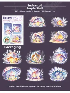 Detailed PET stickers from Elven Horde series with glitter sand finish and shell motifs