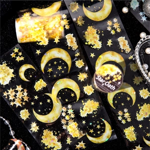 Set de rubans PET Nuit Étoilée avec lunes et étoiles dorées pour DIY scrapbooking