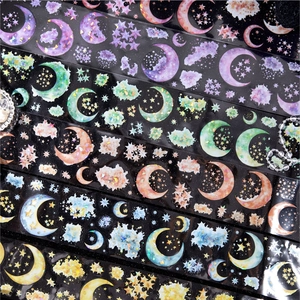 Rubans PET scintillants aux motifs célestes de lune et d'étoiles pour décorer le scrapbooking