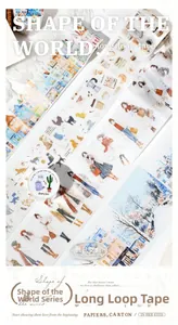 Close-up of vintage aesthetic PET tape with watercolor architecture and lifestyle patterns