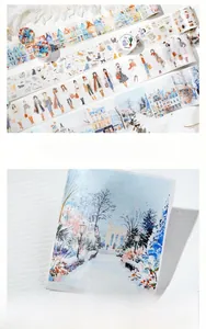 Special oil PET decorative tape showing European town and winter scenery for DIY scrapbooking
