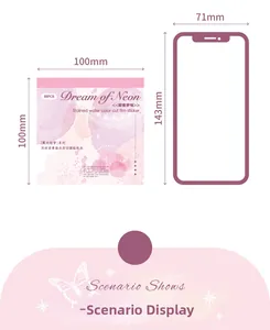 Dream of Neon watercolor stickers size comparison next to a smartphone 100x100mm