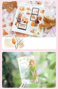 Detail of dreamlike watercolor stickers showing transparent PET textures on a journal page