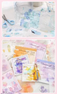 Detail of Dream of Neon watercolor stickers featuring 20 pieces of PET decorative art