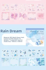 Detail of neon watercolor stickers set with PET material and die-cut floral designs