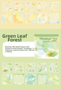 Detail showing 20 sheets of PET and washi paper stickers with watercolor art designs