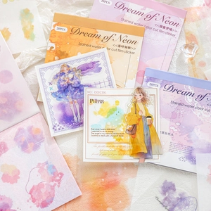 Dream of Neon Series Watercolor Gradient Sticker Book PET Washi Paper Die Cut Decorative Diary Scrapbooking Stickers