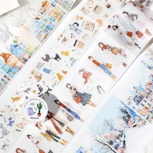 Vintage PET Washi Tape Scenery Architecture Fashion Illustrations For Scrapbooking Journaling DIY Material Loop Stickers
