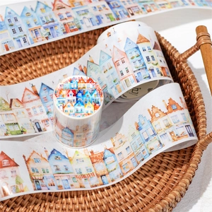 Watercolor European town buildings PET decorative tape for DIY journaling and scrapbooking