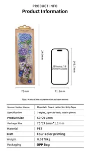 Detailed view of vintage flower PET stickers with sizing comparison to a smartphone