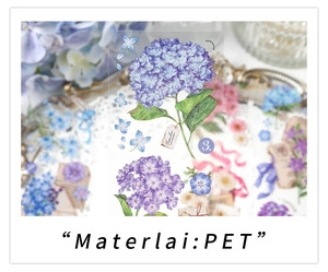 Macro detail of vintage purple hydrangea PET stickers for DIY scrapbooking and crafts