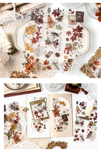 Detailed view of vintage autumn floral PET stickers for scrapbooking and DIY crafts
