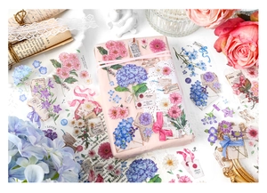 French vintage floral PET stickers for scrapbooking featuring watercolor botanical art