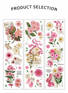 Macro selection of vintage floral PET tape stickers featuring sunflowers and letters