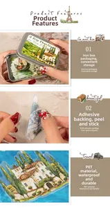 Waterproof vintage travel PET stickers in a metal tin for DIY scrapbooking journals