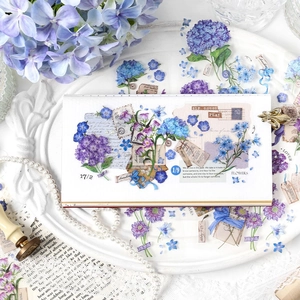Vintage hydrangea PET tape and flower stickers set for DIY journals and scrapbooking