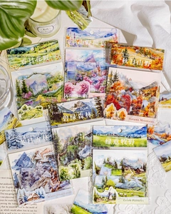 Detail view of PET nature-themed landscape stickers for DIY scrapbooking journaling