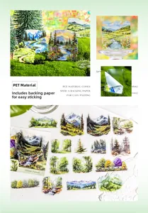 Macro detail of PET forest stickers showing transparent material and botanical patterns