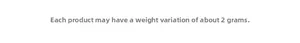 Specifications detail showing PET sticker pack weight margin of error of about 2g
