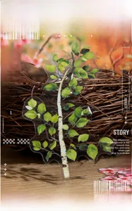 Detailed close-up of translucent PET birch leaf stickers for scrapbooking decoration