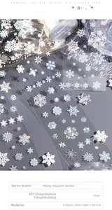 Makroaufnahme von PET-Schneeflocken-Klebeband mit perlartigem Muschelglanz-Effekt