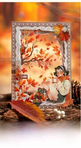 Close-up of PET stickers with autumn tree branch motifs and maple leaf designs