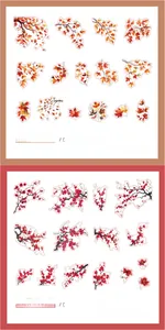 Detail of PET transparent floral stickers showing autumn leaf and plum blossom designs