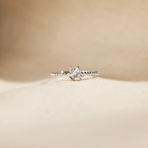 Elegant S925 sterling silver beaded cross ring with baguette and square cut cubic zirconia