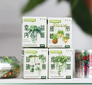 Detail showing hanging plant themed PET decorative tape rolls for DIY scrapbooking craft