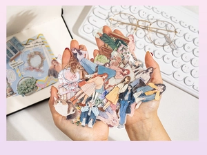 Detaillierte Sammlung von Mädchen und Katzen PET-Aufklebern für DIY-Scrapbooking