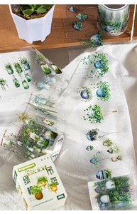 Detail showing botanical hanging basket PET tape with watercolor plant illustrations