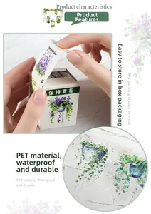 Waterproof PET botanical stickers with green potted plant designs in a compact gift box