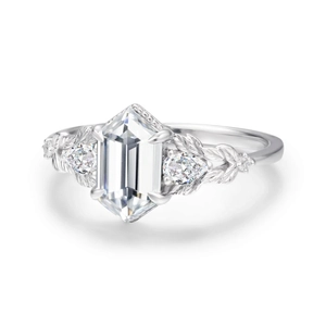 S925 Sterling Silver Ring with Hexagonal Zircon and Foliage Carved Accents