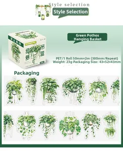Detail of PET decorative tape with hanging plant illustrations and 380mm cycle pattern