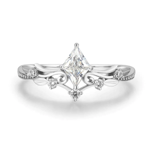 S925 sterling silver ring with kite-cut zircon and vintage floral vine leaf design