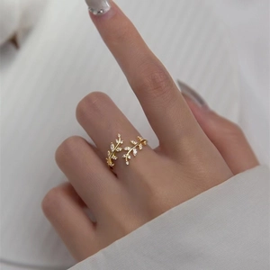 Elegant s925 silver leaf open ring with sparkling cubic zirconia on a model finger