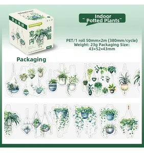 Detail of 50mm wide PET tape featuring hand-drawn hanging basket plants and succulents
