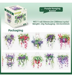 Macro detail of Purple Hanging Basket PET tape with floral watercolor patterns
