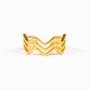 Bague ajustable en argent S925 au design minimaliste triple vague dorée élégante