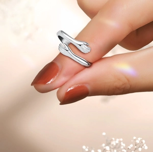 Minimalist S925 sterling silver hug ring with adjustable open band for women