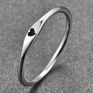 925 Sterling Silver Black Enamel Heart Ring For Women Minimalist Drip Glue Geometric Finger Ring Rose Gold Silver Jewelry