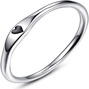 Minimalist S925 sterling silver ring with a black enamel heart on a white background