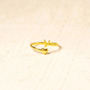 925 Sterling Silver Initial Letter Heart Open Ring Adjustable Fashion Western Jewelry Gold Plated Finger Ring For Women