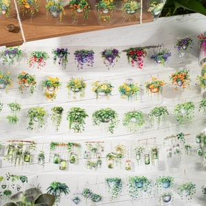 Hanging plant theme decorative washi tape with various floral and succulent illustrations