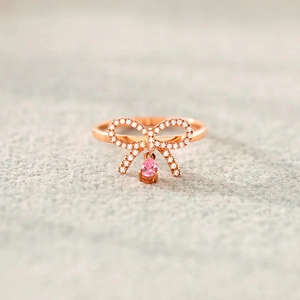 925 Sterling Silver Bowknot Ring For Women Pink Water Drop Rhinestone Inlaid Champagne Rose Gold Plated Fashion Jewelry Gift