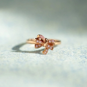 Anello a Fiocco Placcato in Oro Rosa in Argento Sterling S925 Elegante Gioielli alla Moda Geometrici Con Strass per Donna Regalo