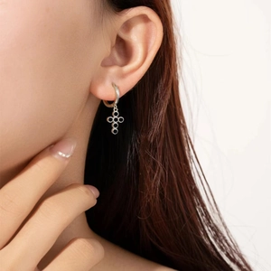 S925 sterling silver hoop earrings with black zircon cross pendant for women