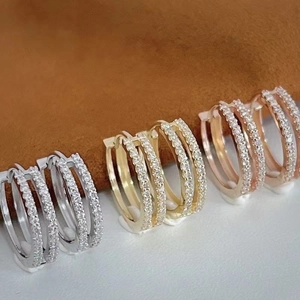 Boucles d'oreilles triple créoles en argent S925 en finitions argent or et rose