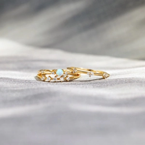 S925 sterling silver gold plated rings set with opal and floral pavé zircon accents